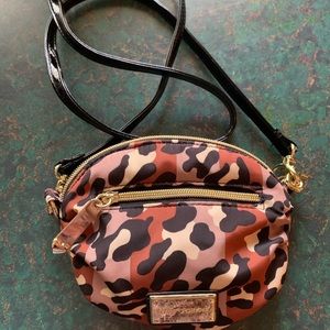 Betsey Johnson Mini crossbody purse brown/ black/ tan cheetah print